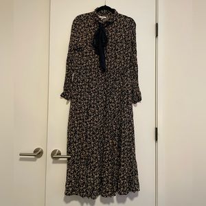 Ganni Floral Neck Tie Maxi Shirtdress